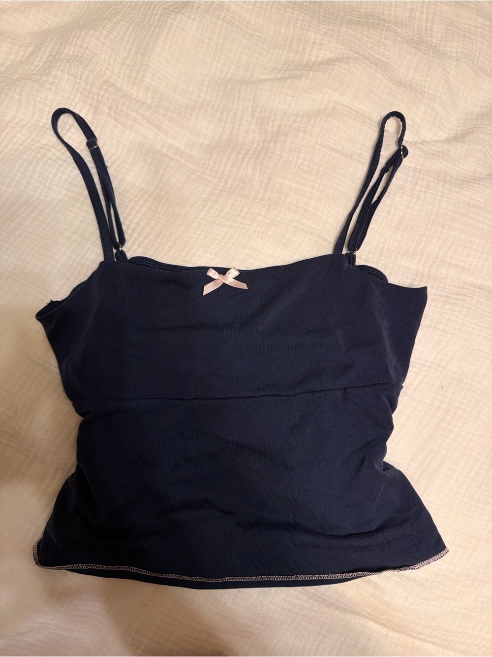 Edikted Navy Spaghetti Strap Cami Top with Pink Bow